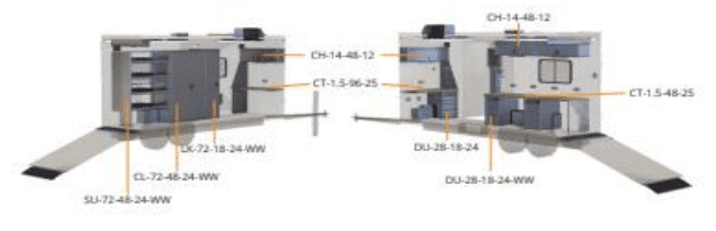 Diagram comparing two complex mechanical or electronic systems with labeled components.