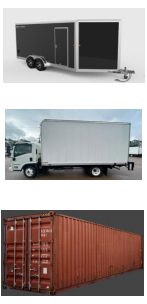 White box truck parked outdoors under cloudy sky.